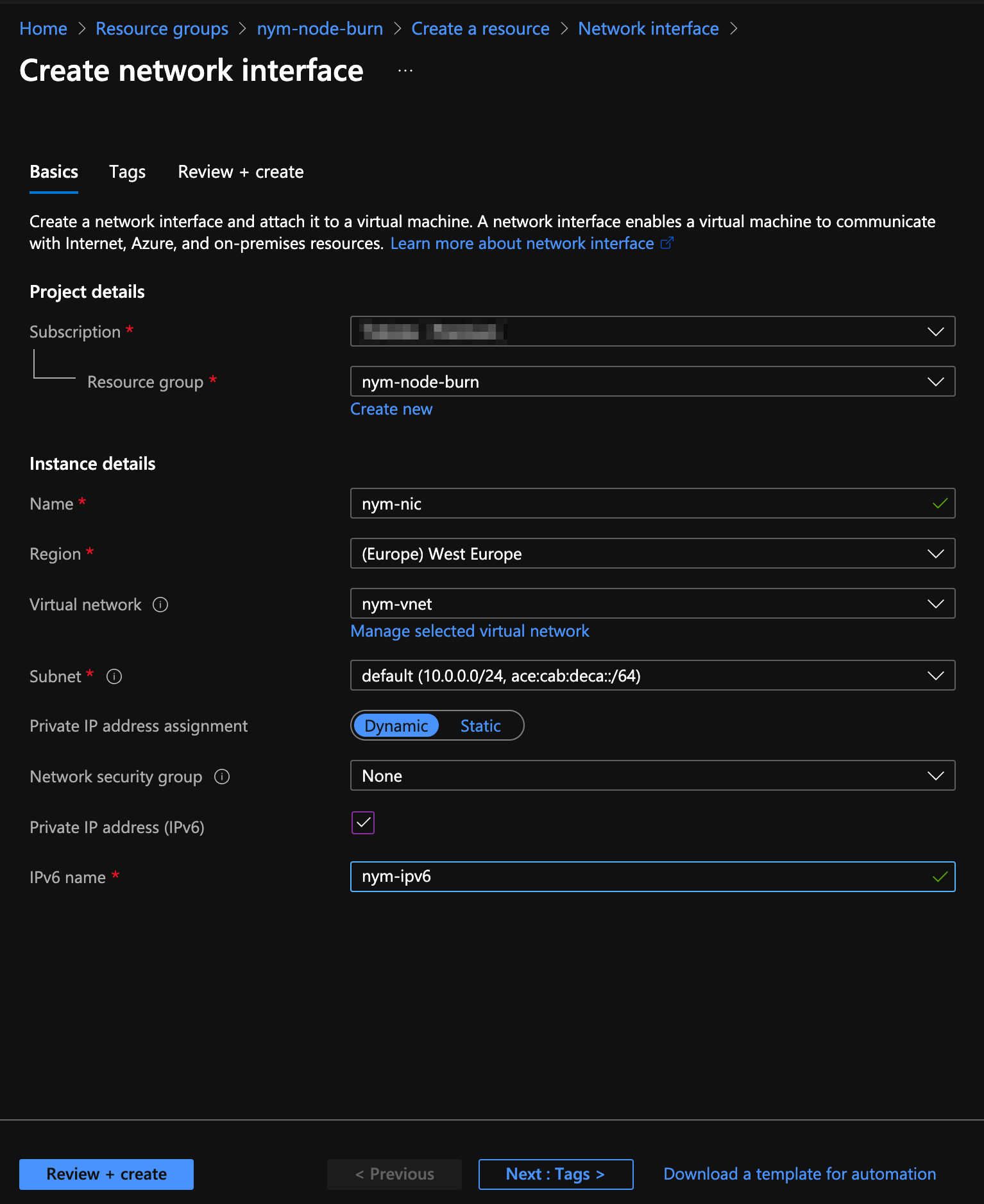 Network interface setup