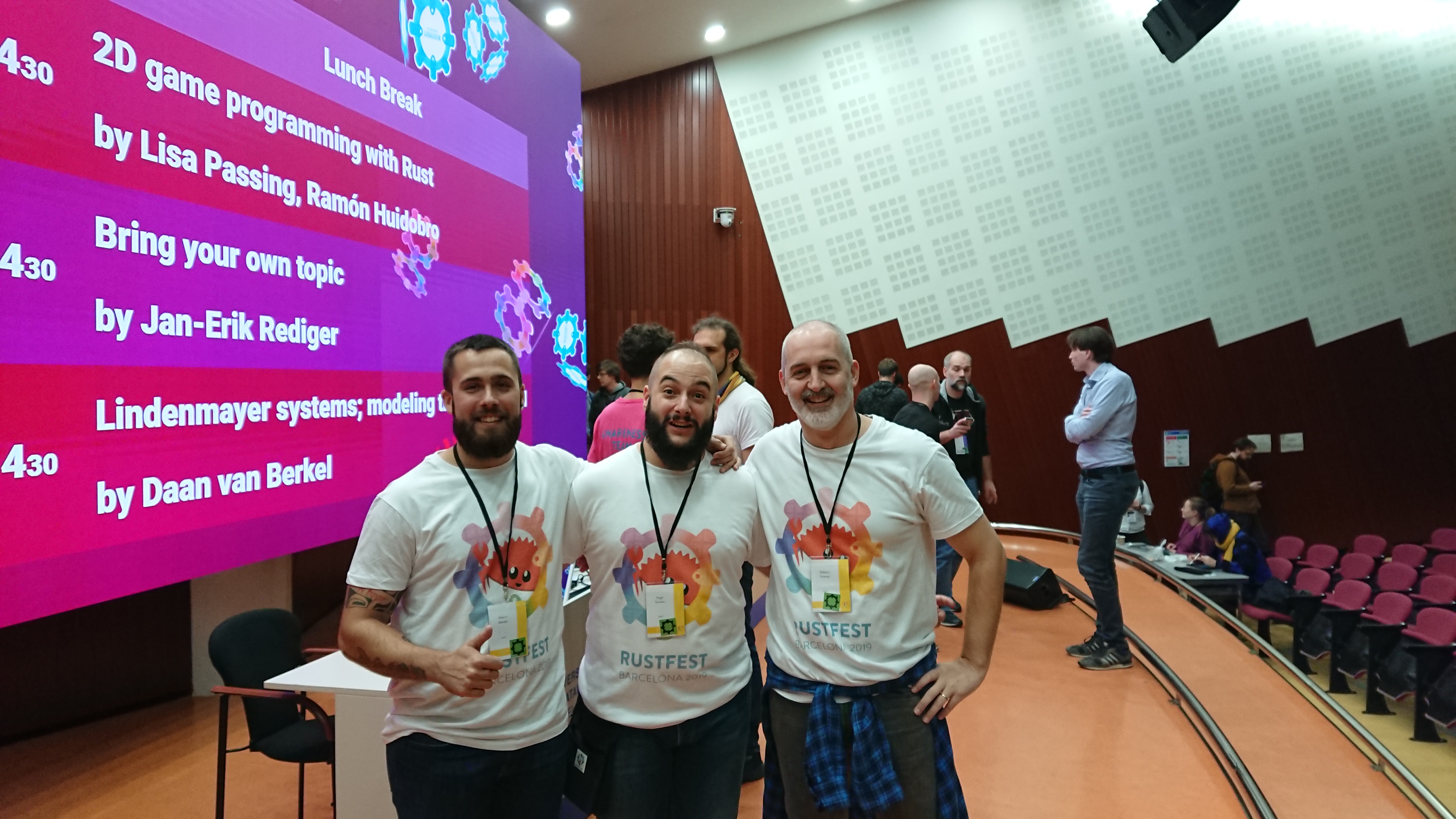 Alberto Méndez, Ángel Sánchez and Roberto Huertas at RustFest Barcelona 2019